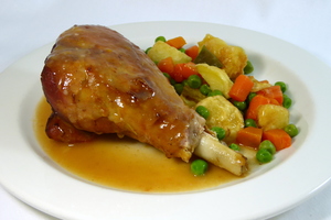 Braised turkey thighs with mixed vegetables