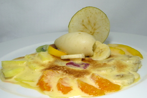 Zabaione cream with glazed fruits