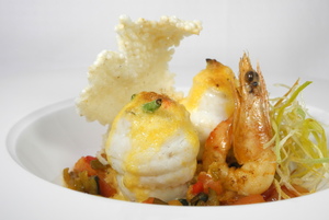 Grilled sole ‘paupiettes’ with prawns