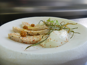 Lumagorri (free range) chicken breast with wasabi mustard foam and red gomasio