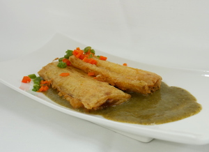 Pencas rellenas con salsa de acelgas y champiñones