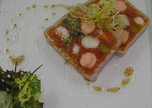 Terrina de pescados y tomate confitado