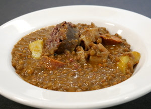 Lentil stew with black pudding