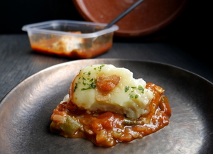 Cod confit with pisto (Onion, green pepper, tomato and courgette stew) and Biscayne sauce