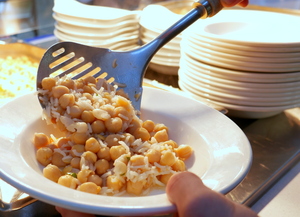 Chickpeas with rice and sautéed vegetables