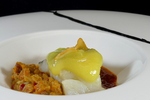 Bacalao confitado y txangurro