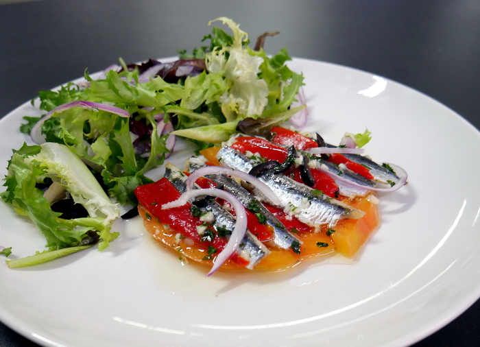 piquillo green pepper and marinated anchovy salad