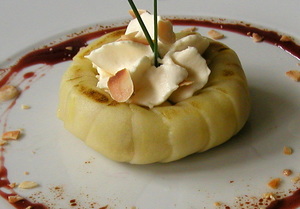 Foie gras and apple savarin shape terrine, with caramel sauce