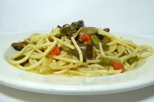 Espaguetis con crema de verduras