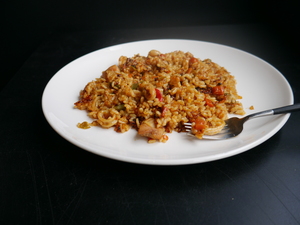Mixed chicken paella, shrimp and squid