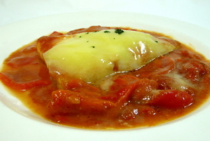 Cod confit with tomato sauce and green peppers