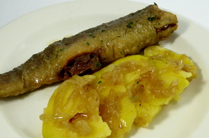 Fried trout with golden potato rounds