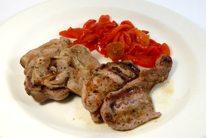 Grilled turkey chop with red peppers stew