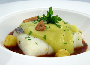 Cod pil-pil on biscayne sauce 