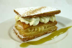 Puff pastry, whipped cream and cream patissiere millefeuille.