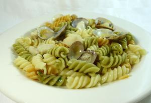 Spiral shaped Italian pasta with seafood