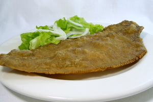 Fried flounder with lettuce salad