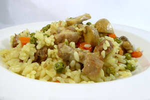 Arroz con cerdo y  champiñones