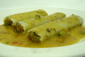 Canelones de verduras con crema de calabaza