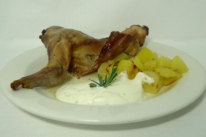 Roasted rabbit with rissole potatoes and fine herb alioli