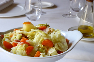 Boiled cabbage with baked potato
