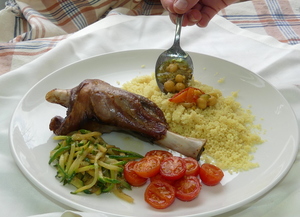 Roasted lamb with couscous and sautéd vegetables
