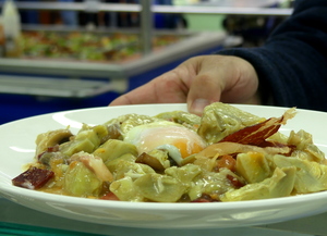 Artichokes Italian style with a poached egg