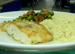 Grilled perch with vegetables and couscous